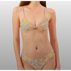 Blackbough Bikini Set S/M Yellow Blue Twist Top Bikini Women Beach Butt Scrunch